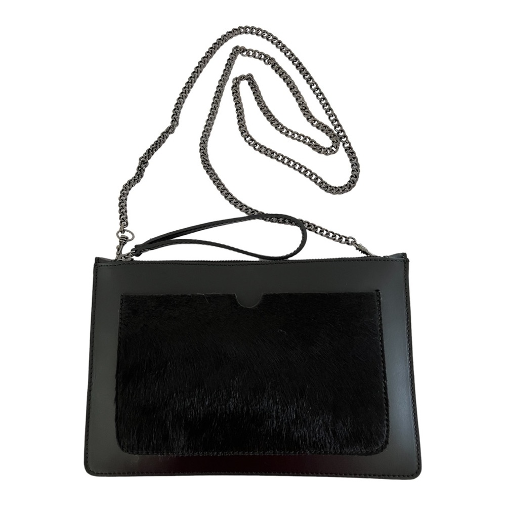 New hide on hair leather bag or clutch calf hair black Italy chain strap